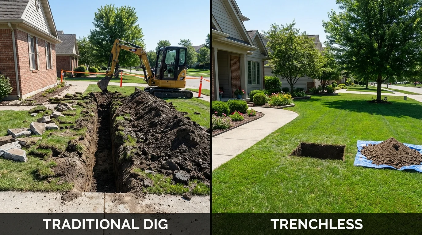 Trenchless sewer repair with minimal yard damage versus traditional excavation in Curtice, OH